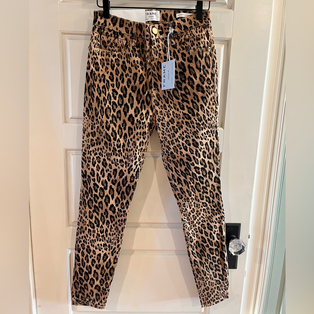 Frame Denim Leopard-Print Skinny Jeans — Tan & Black